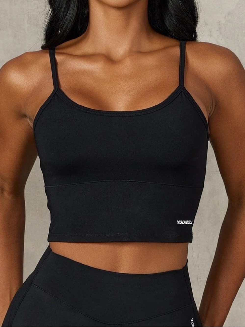 YoungLA Black Slim Fit Crop Tank with Thin Straps